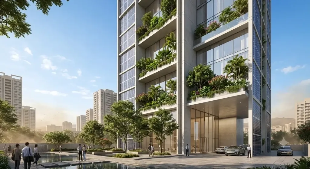 IGBC- and LEED-certified green building facade with energy-efficient glazing